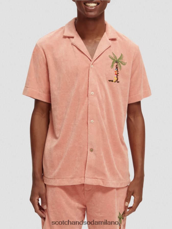 fenicottero vestiario uomini camicia da campo in spugna ricamata Scotch & Soda 2ZN40L296
