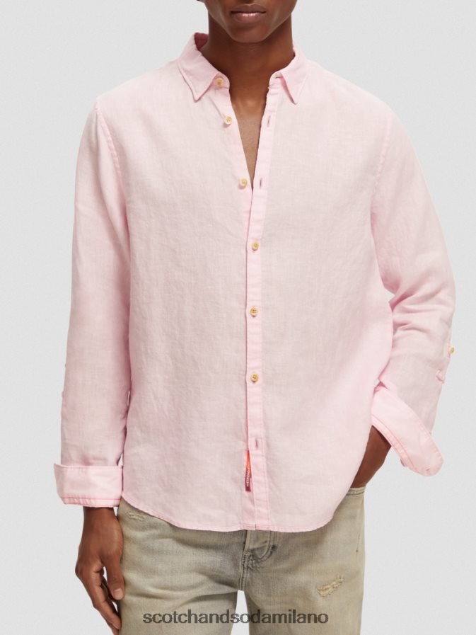 rosa vestiario uomini camicia in lino con regolazione delle maniche Scotch & Soda 2ZN40L290