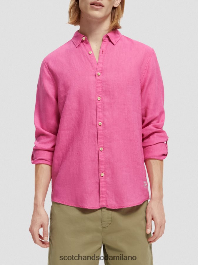 rosso ciliegia vestiario uomini camicia in lino con regolazione delle maniche Scotch & Soda 2ZN40L292