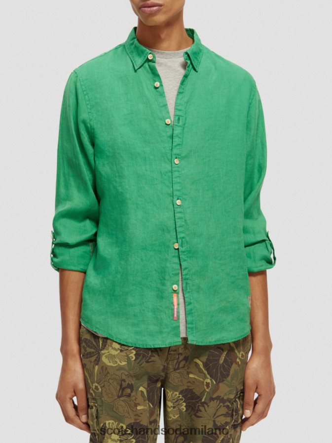 verde amazzonico vestiario uomini camicia in lino con regolazione delle maniche Scotch & Soda 2ZN40L293
